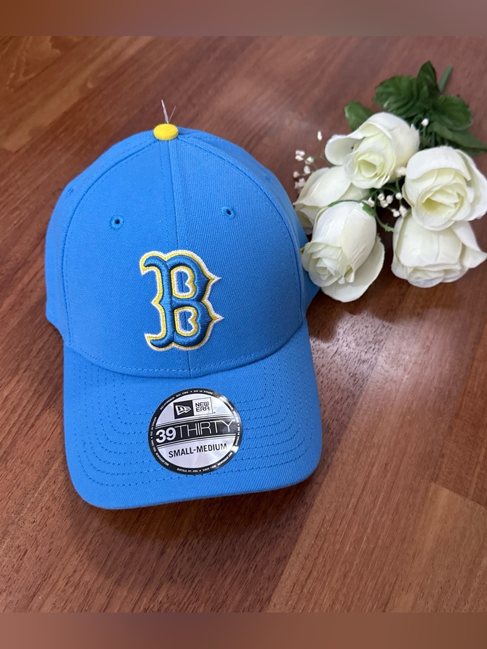 New Era Light Blue Cap with Yellow Boston 'B' Logo